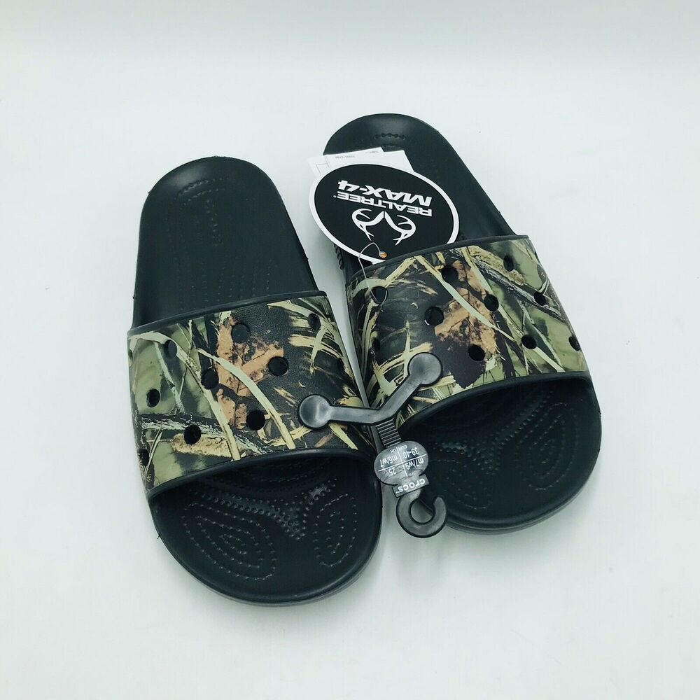 Crocs Men's 8 Women's 10 Classic Realtree Slides Black Camoflauge Camo NWT